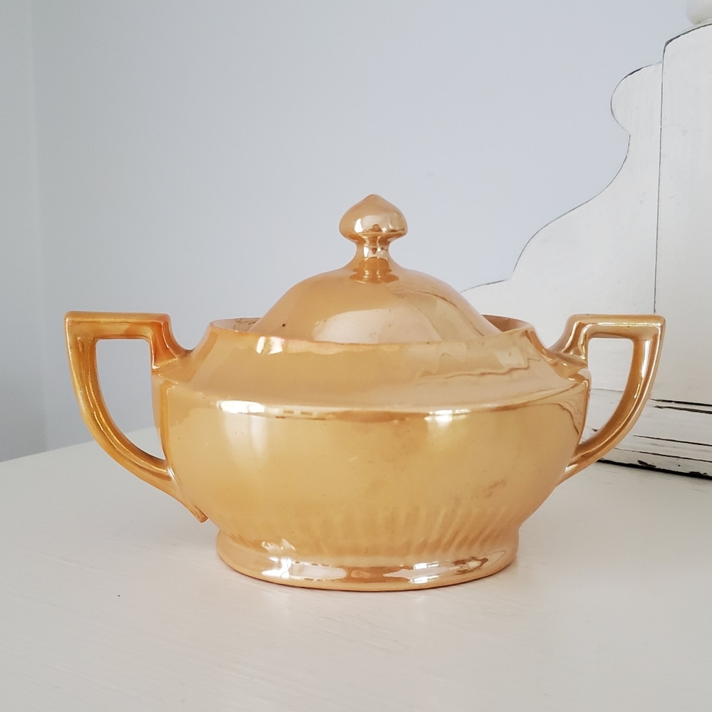 Vintage Peach Lustreware Sugar Bowl